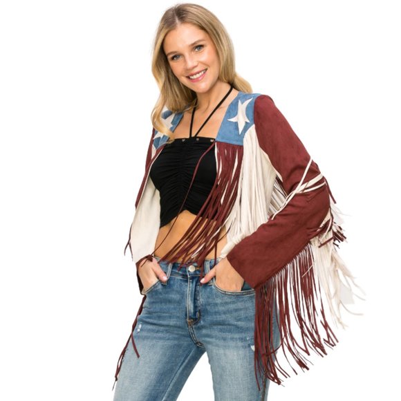 VOCAL APPAREL Fringe Ultrasuede Cropped American Flag Western Jacket S-XL NWT - Picture 3 of 12